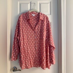 J. Jill Pink Oversized Button Down Shirt with Notched Collar